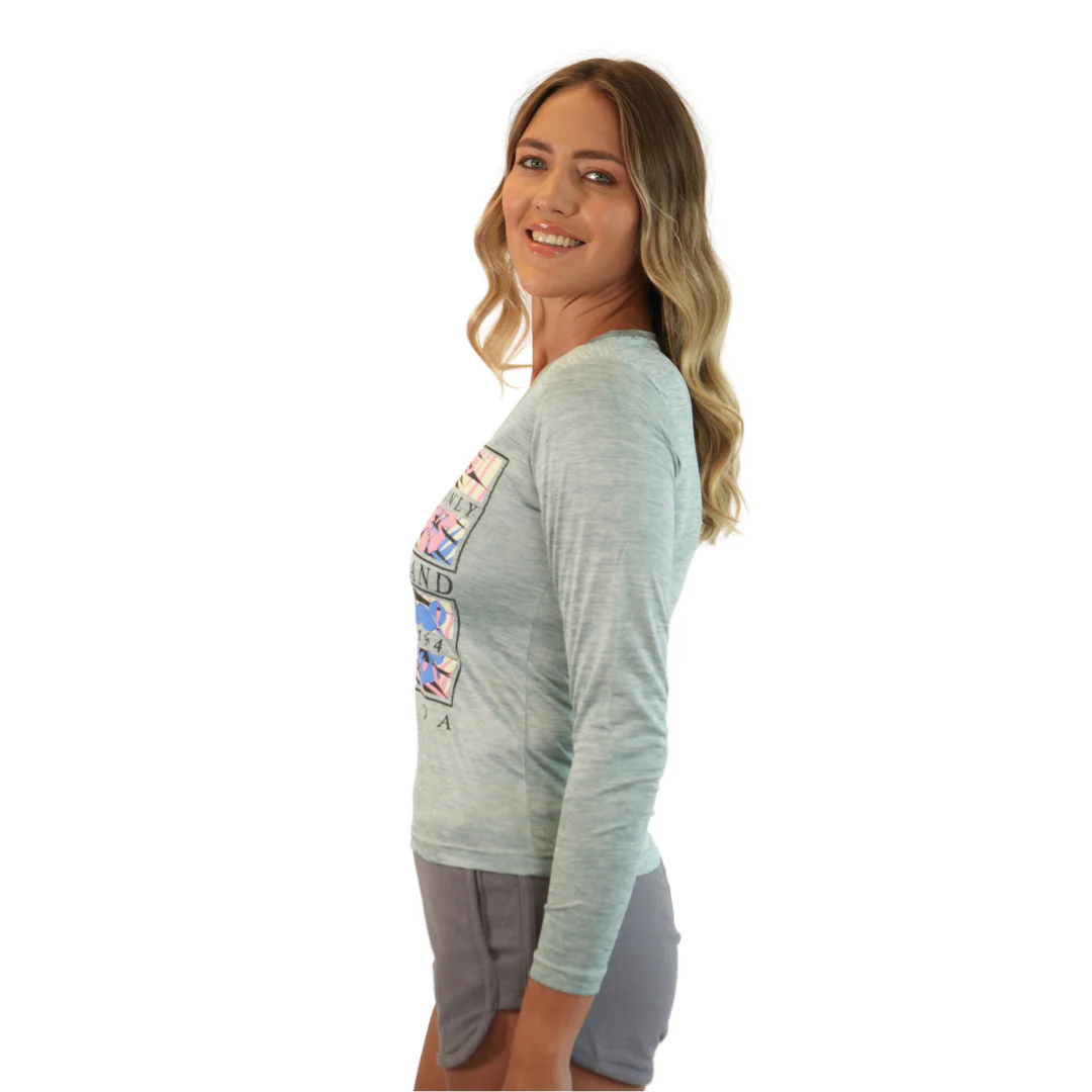 Marco Island Good Vibes Only Ladies Long Sleeve V Neck Dry Fit 30upf Sun Protection Style 15750 - Image 3