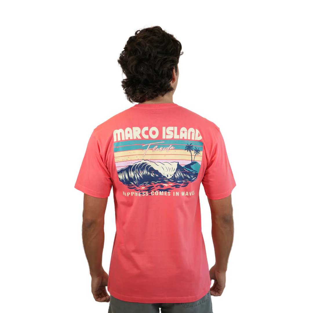 Marco Island Happiness Comes In Waves Combed/Cotton Unisex Diva Coral T-Shirt Style Cc1000 - Image 2