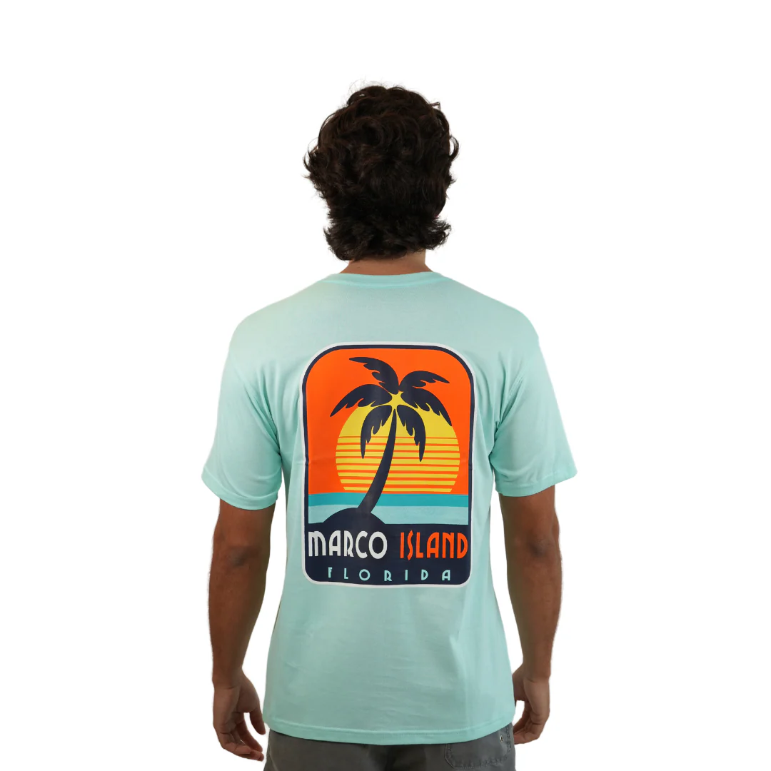 Marco Island Palm Trees/Sun Gulf Coast Combed/Cotton Unisex Celadon T-Shirt Style Cc1000 - Image 2