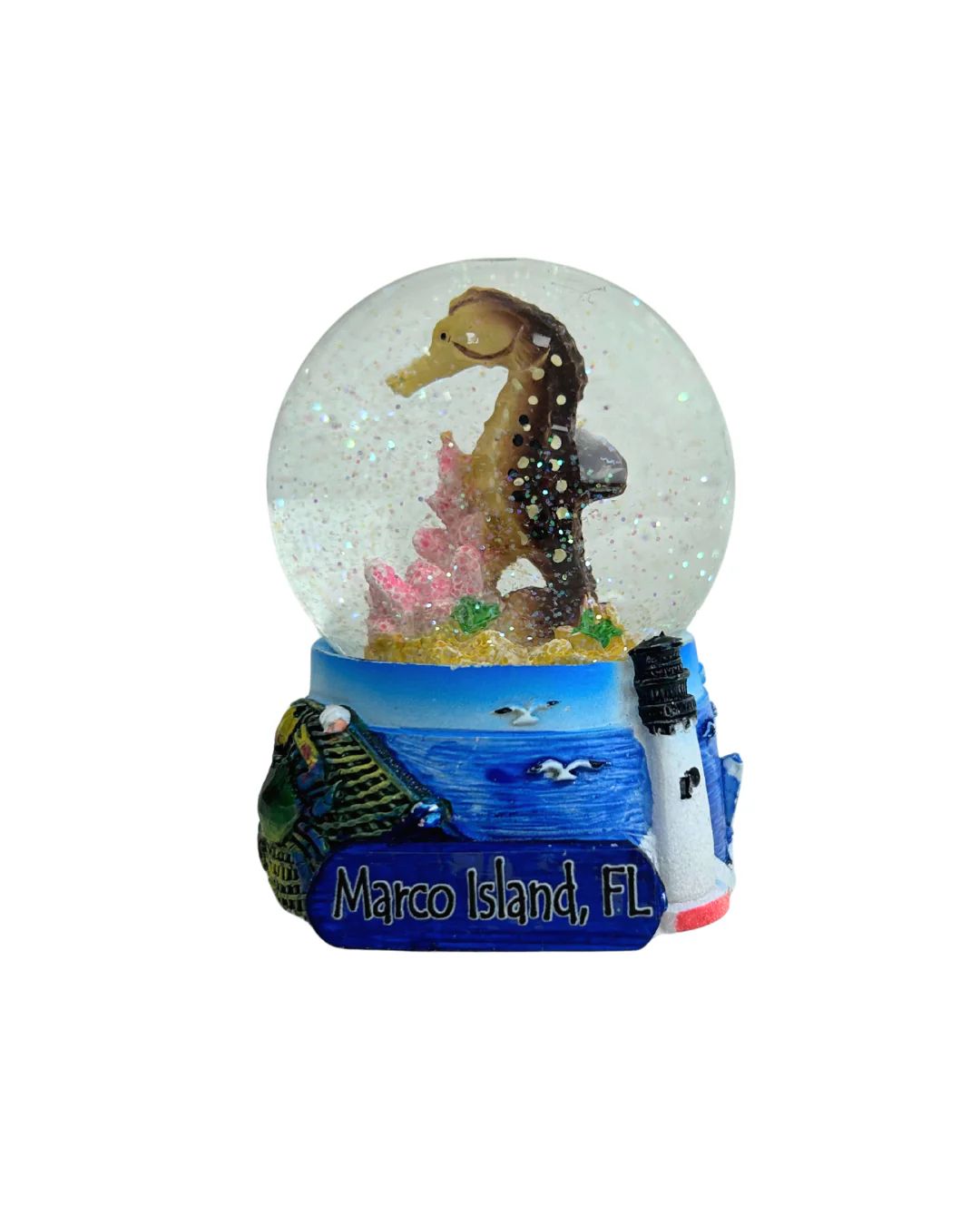 Marco Island SeaHorse Water Globes 2.5 Dia Souvenir