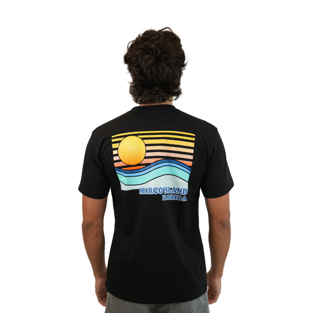 Marco Island Sunset/ Stripes Combed/Cotton Unisex Black T-Shirt Style Cc1000 - Image 2