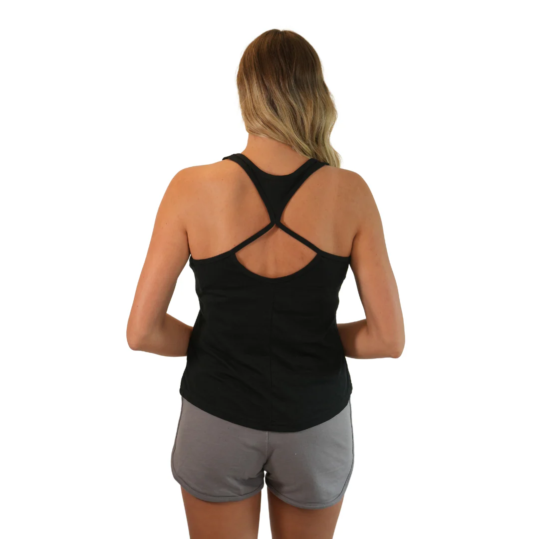 Marco Island Women Cross Racerback Tank with Circle Palm Tree and Anchor Design Colors White and Black Style 196 - Image 4