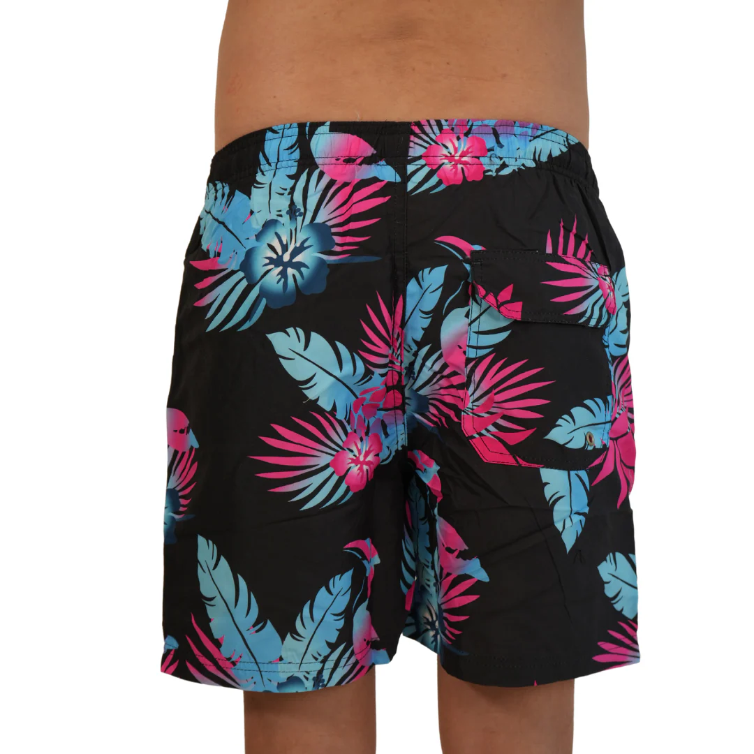 Mens Swim Trunks Hibiscus Black Style Sm-0418 - Image 4