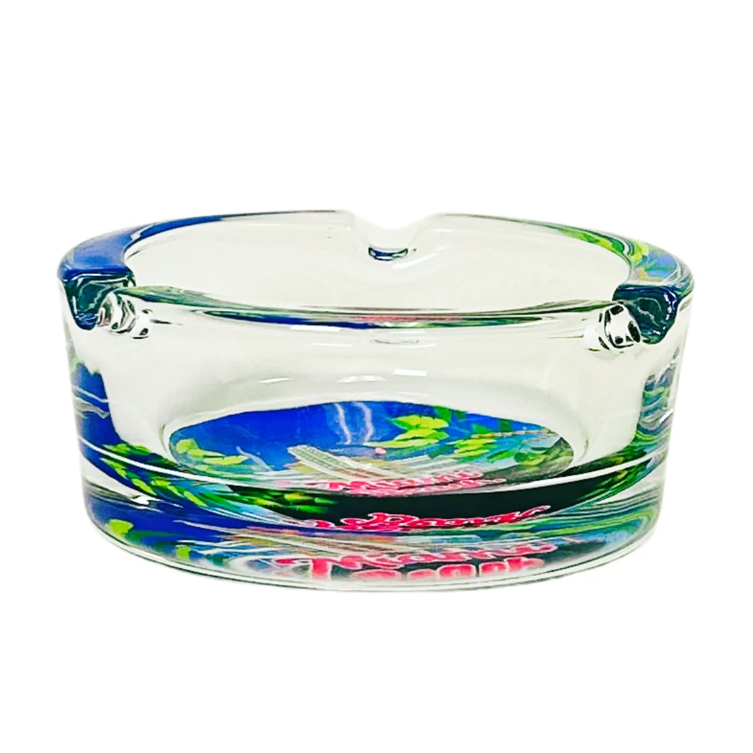Miami Beach Palmtree Ashtrays 3.5" Diameter Glass Round - Image 2