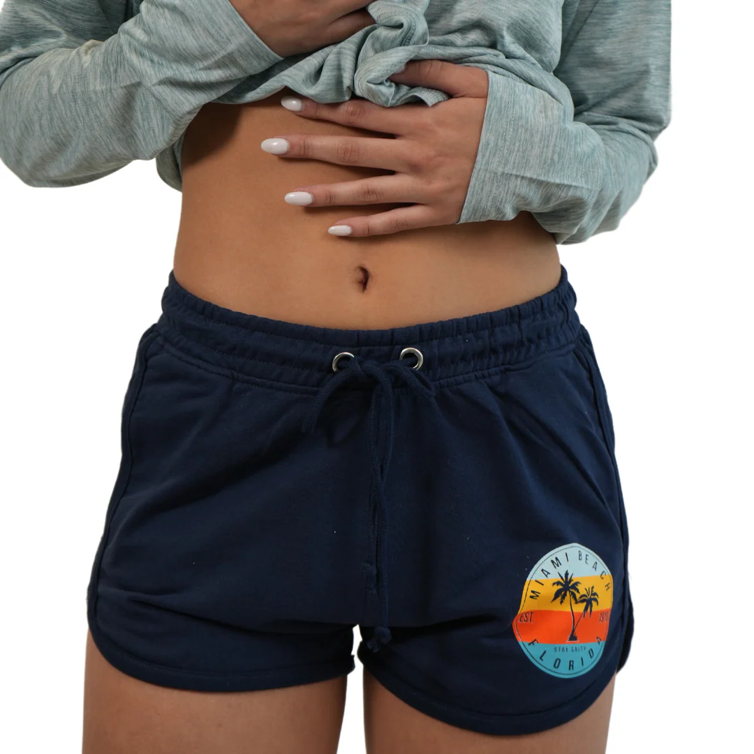 Miami Beach Two Palm Trees  Midnight navy  Women Short Style 802 - Image 2