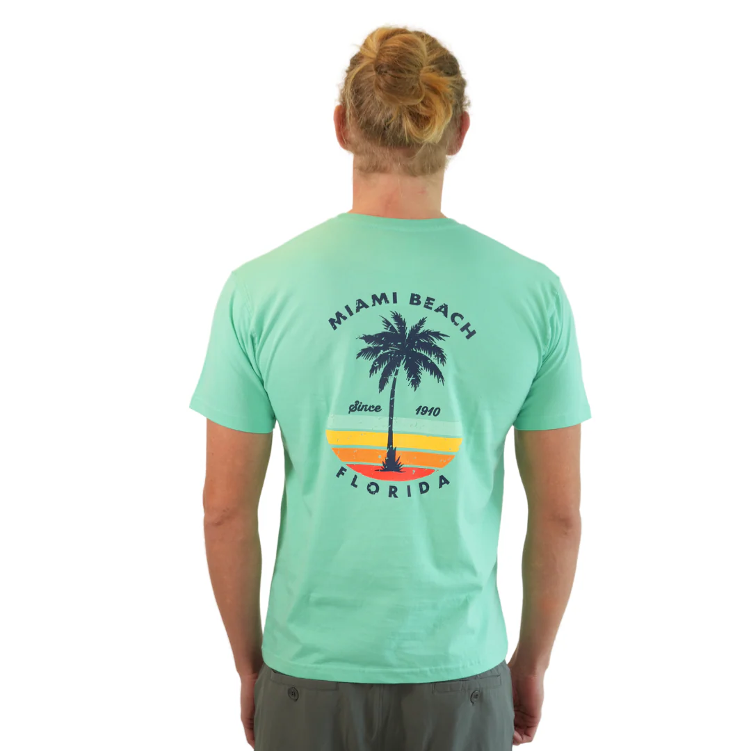 Miami Palm Tree/ Stripes Combed/Cotton Unisex Mint T-Shirt Style Cc1000 - Image 2