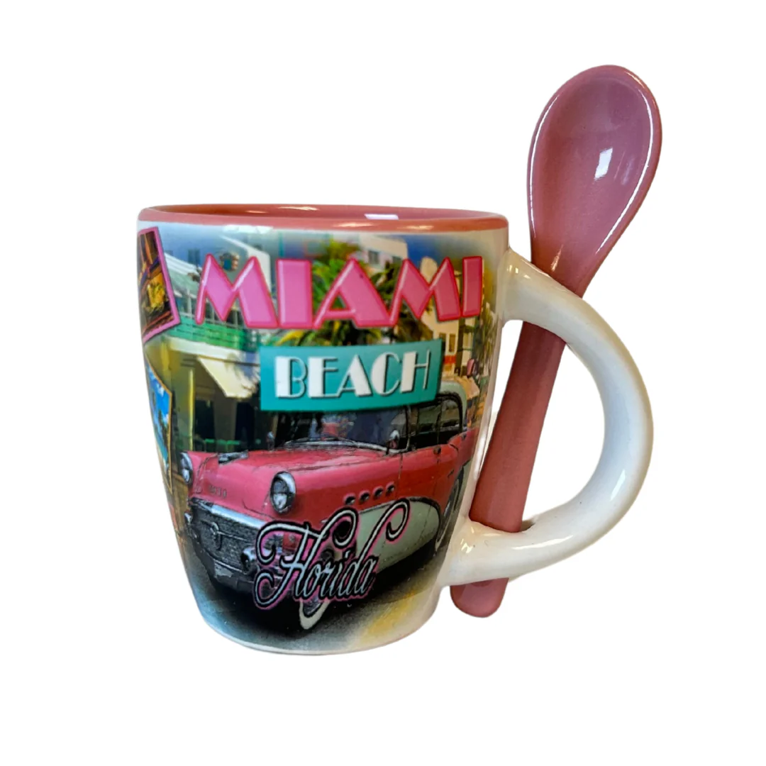 Miami Vintage Espresso Mug with Spoon, pink, 40oz. - Image 3