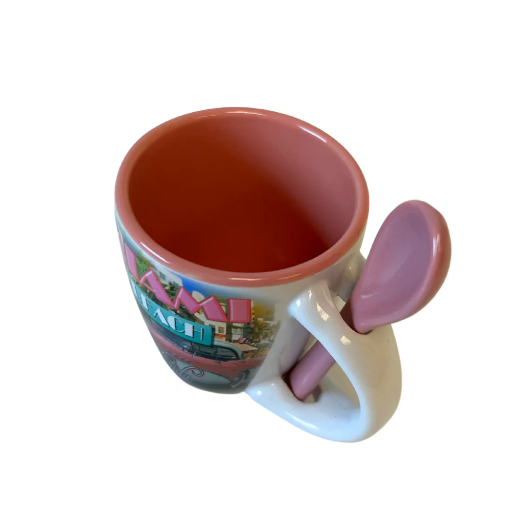 Miami Vintage Espresso Mug with Spoon, pink, 40oz. - Image 4