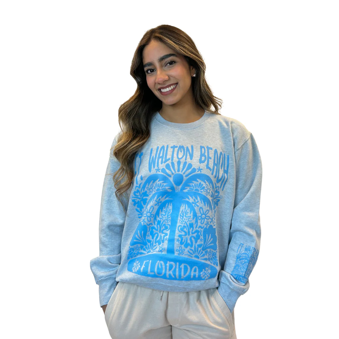 Ft Walton Beach with front Palm Tree Design Crewneck Women Style ML100 - Image 2