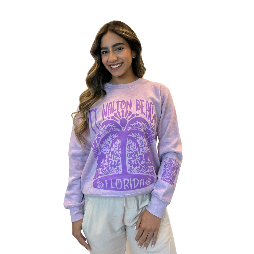 Ft Walton Beach with front Palm Tree Design Crewneck Women Style ML100 - Image 3