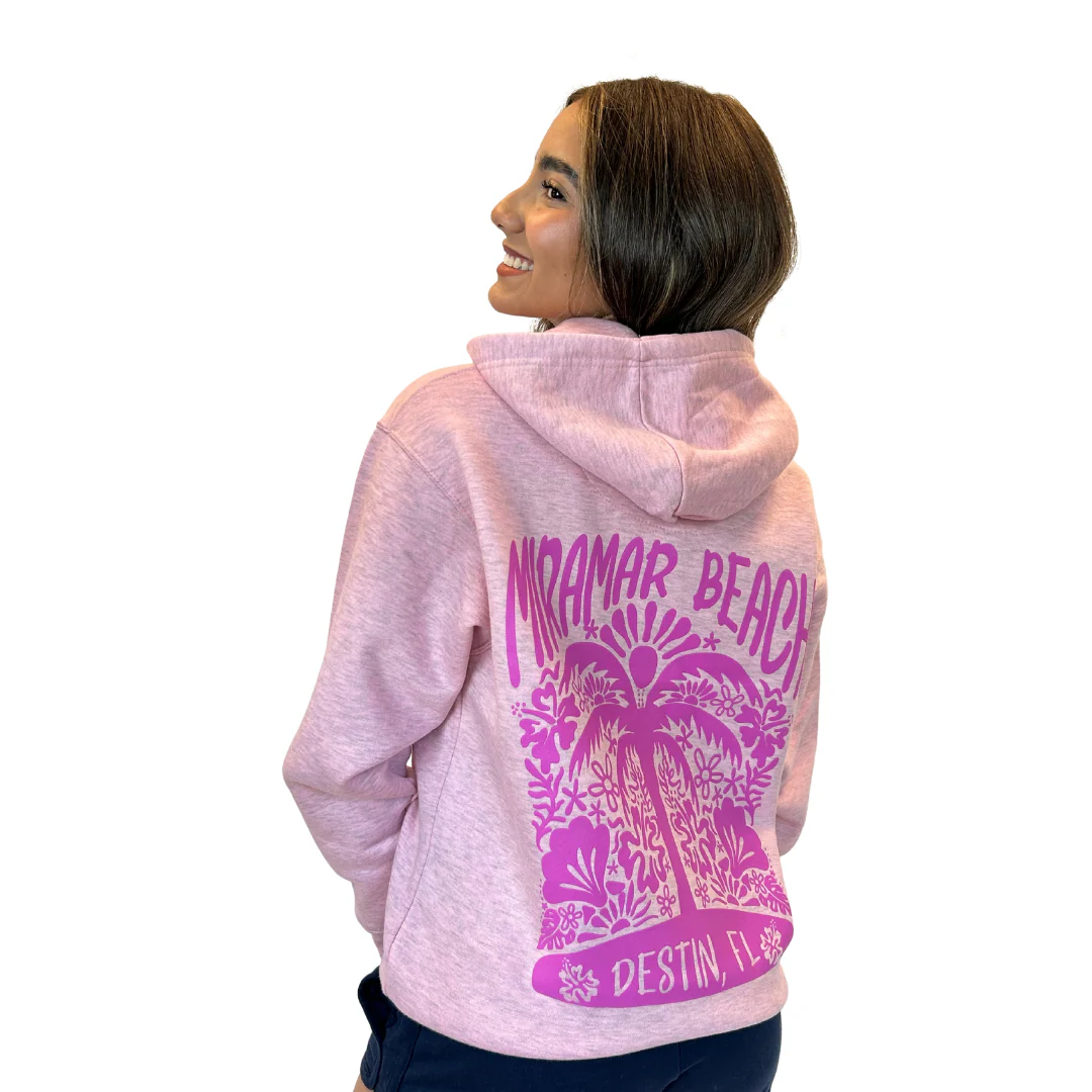 Miramar Beach with front Palm Tree pocket design and back big Design Pullover Hoodie Women Style ML200 - Image 2
