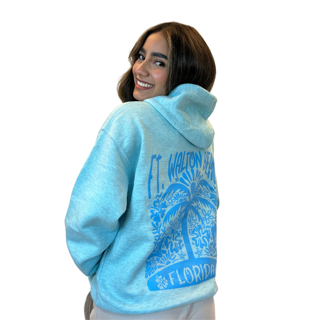 Ft. Walton Beach with front Palm Tree pocket design and back big Design Pullover Hoodie Women Style ML200 - Image 2