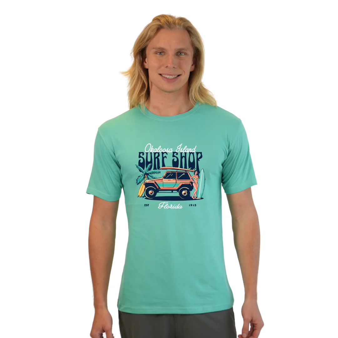 Okaloosa Island Combed Cotton T-Shirt  Men  with Surf Shop Front Design Style CC1000 - Image 3
