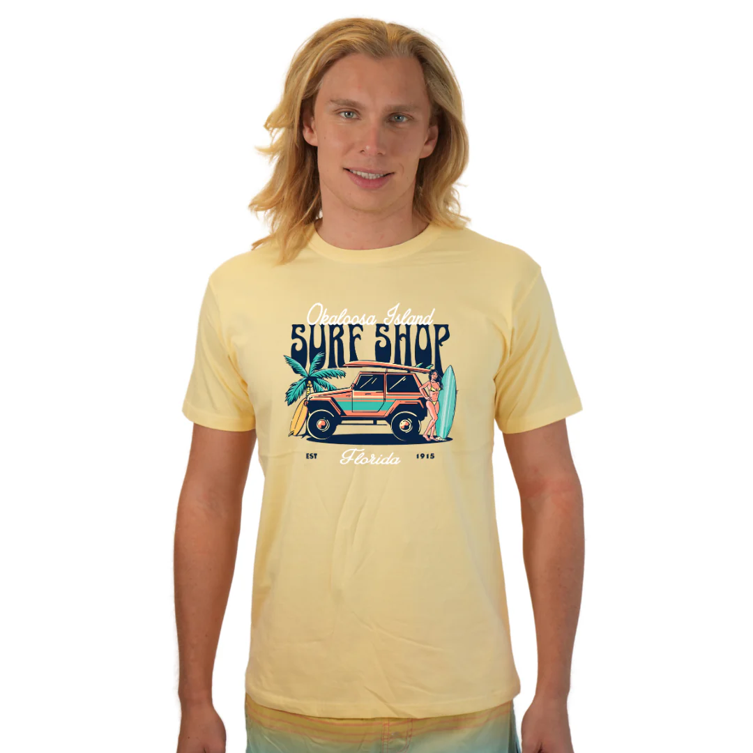 Okaloosa Island Combed Cotton T-Shirt  Men  with Surf Shop Front Design Style CC1000 - Image 4
