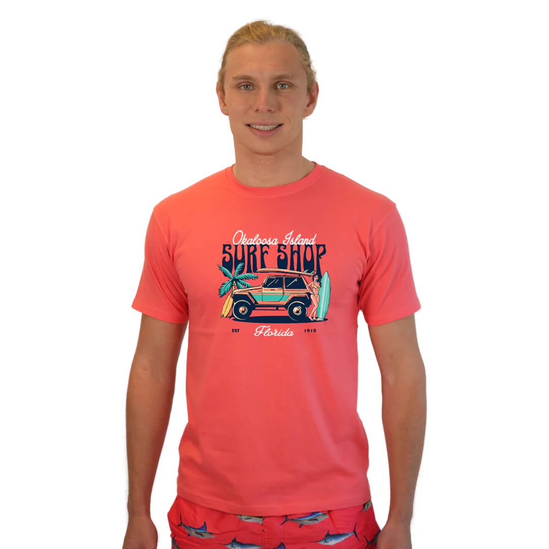 Okaloosa Island Combed Cotton T-Shirt  Men  with Surf Shop Front Design Style CC1000 - Image 5