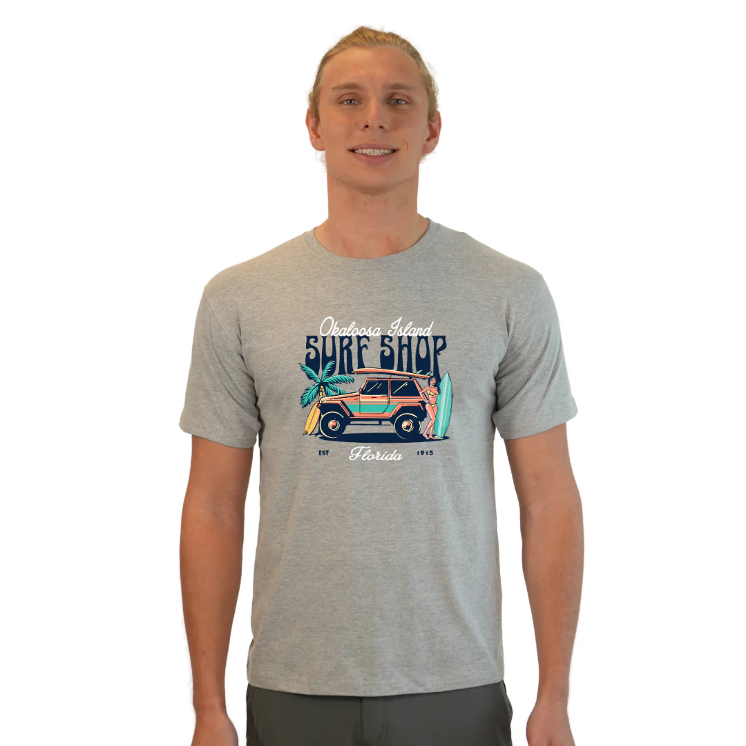 Okaloosa Island Combed Cotton T-Shirt  Men  with Surf Shop Front Design Style CC1000 - Image 7