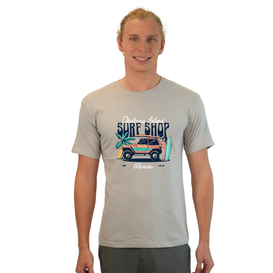 Okaloosa Island Combed Cotton T-Shirt  Men  with Surf Shop Front Design Style CC1000 - Image 8
