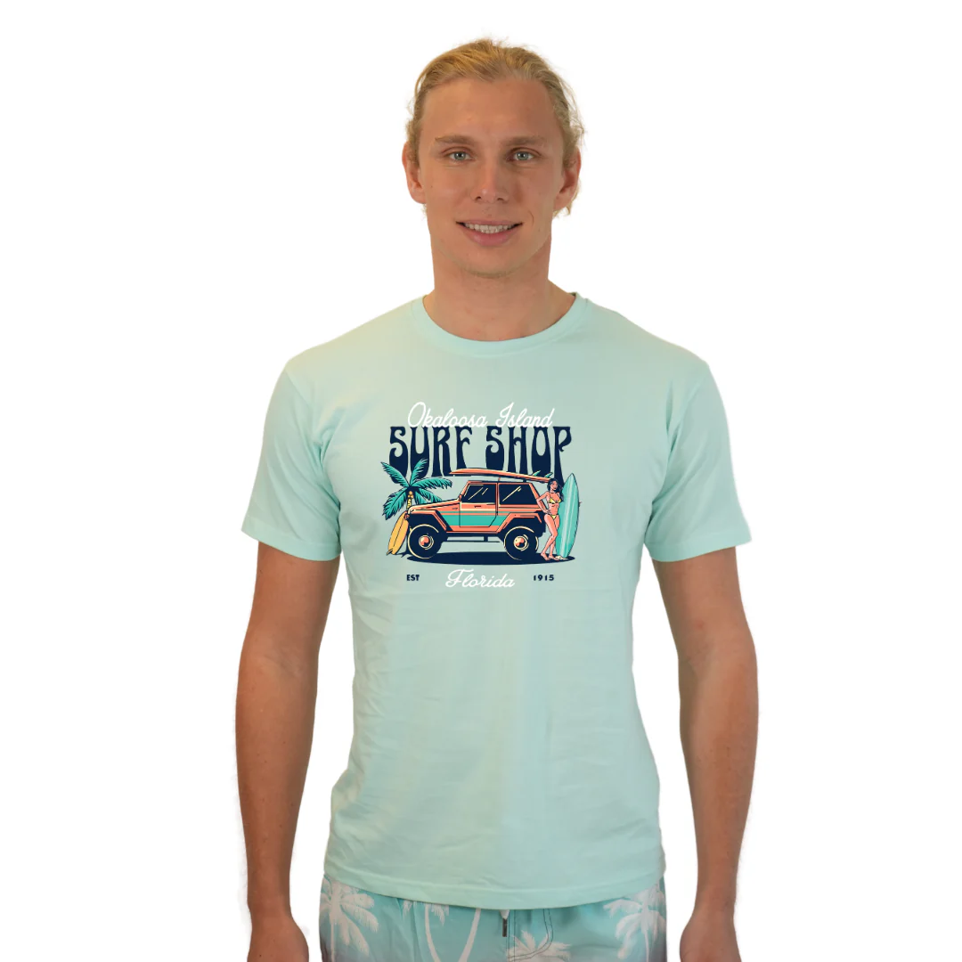 Okaloosa Island Combed Cotton T-Shirt  Men  with Surf Shop Front Design Style CC1000 - Image 9