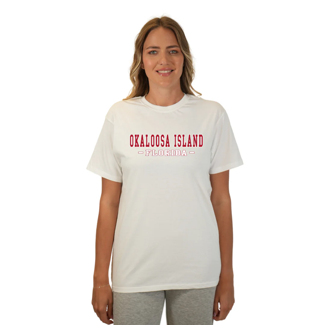 Okaloosa Island Combed Cotton T-Shirt Women with Red City Name Design Style CC1000 - Image 2