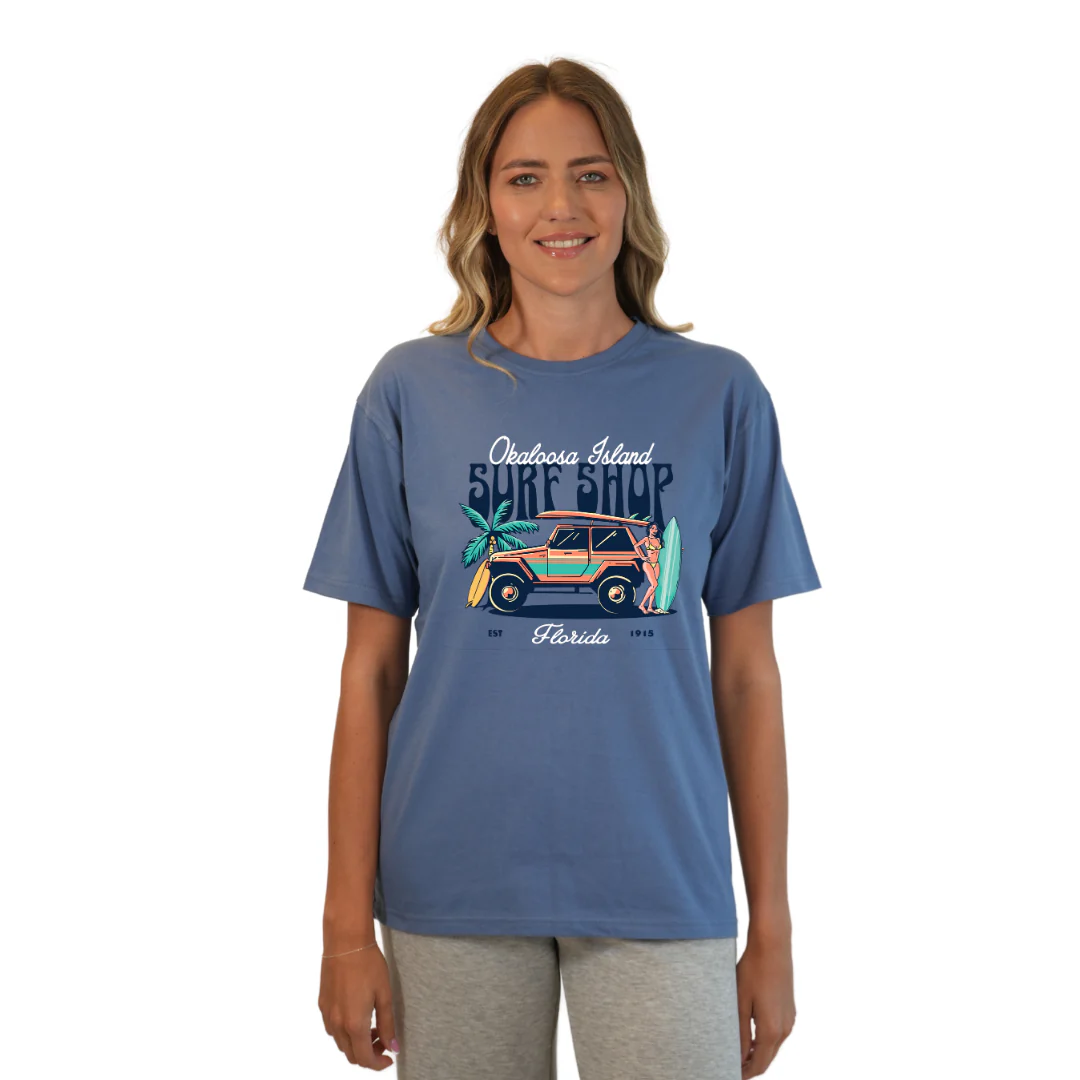 Okaloosa Island Combed Cotton T-Shirt  Women  with Surf Shop Front Design Style CC1000 - Image 3