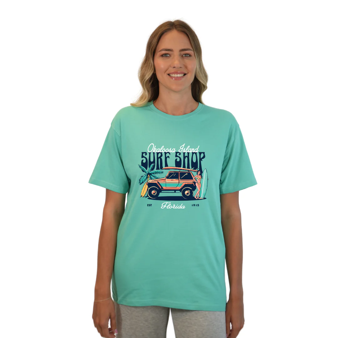 Okaloosa Island Combed Cotton T-Shirt  Women  with Surf Shop Front Design Style CC1000 - Image 5