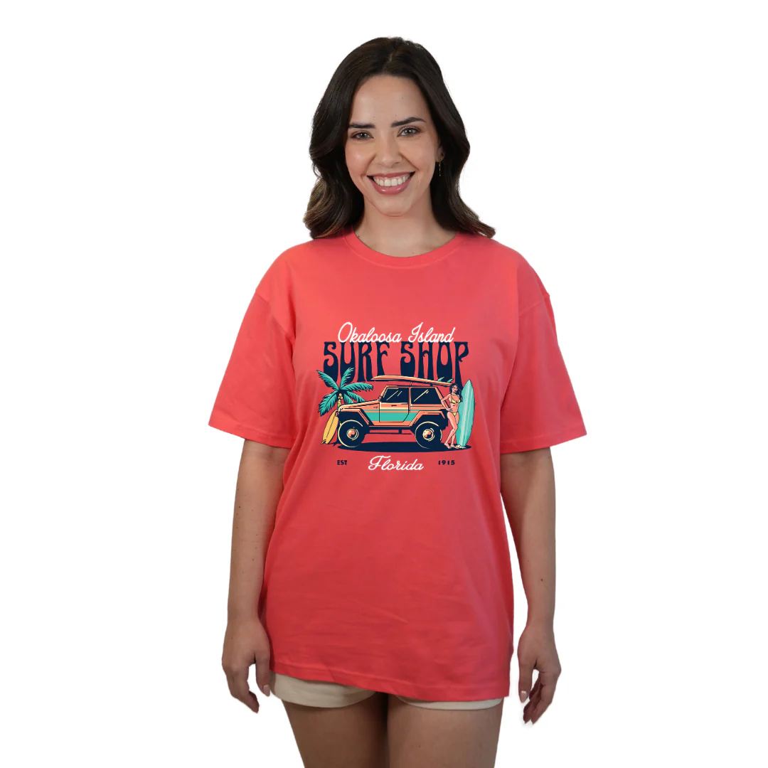 Okaloosa Island Combed Cotton T-Shirt  Women  with Surf Shop Front Design Style CC1000 - Image 7