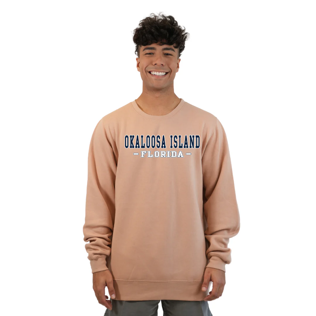 Okaloosa Island Fleece Crewneck Sweatshirt Men  with Navy City Name  Design Style 067 - Image 2