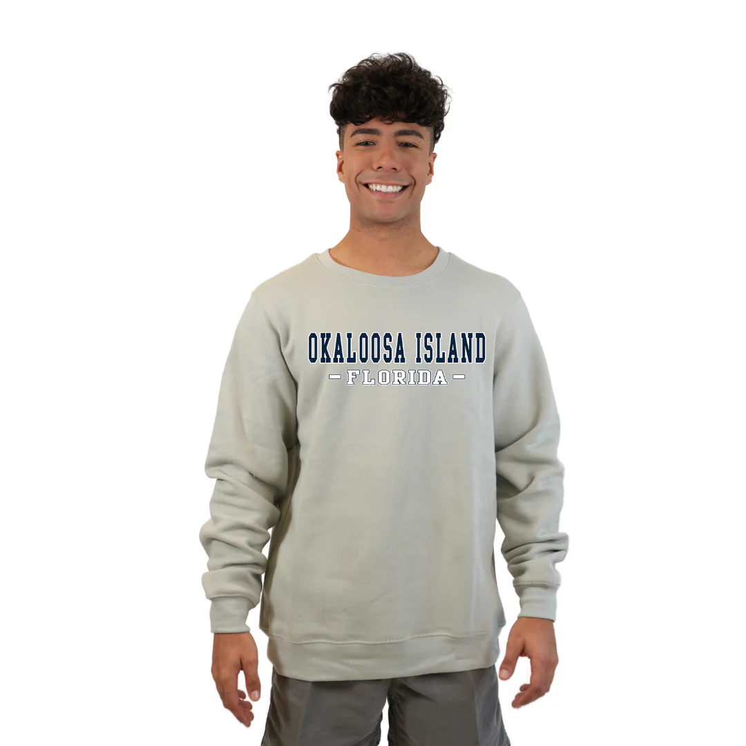 Okaloosa Island Fleece Crewneck Sweatshirt Men  with Navy City Name  Design Style 067 - Image 4