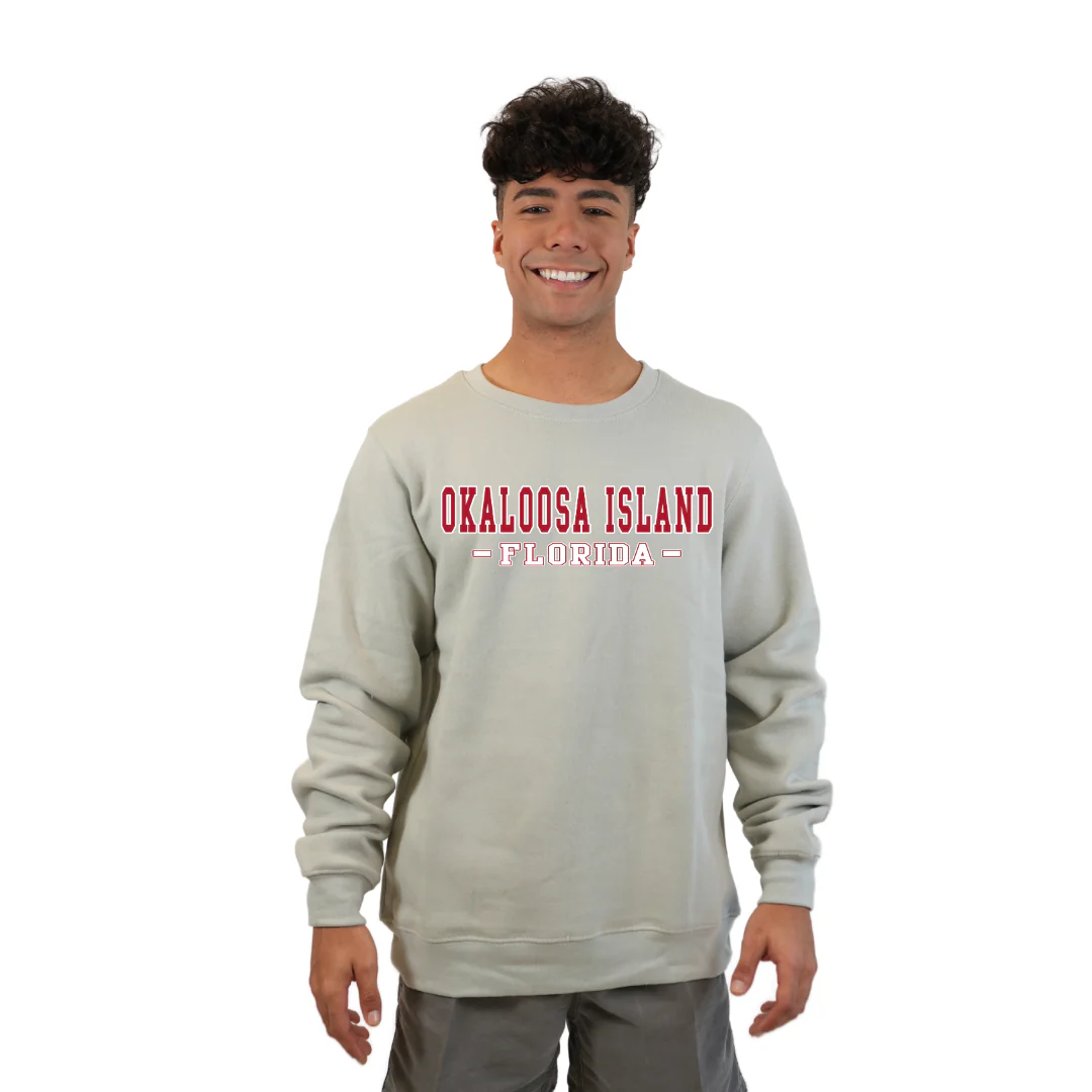 Okaloosa Island Fleece Crewneck Sweatshirt Men with Red City Name Design Style 067 - Image 2