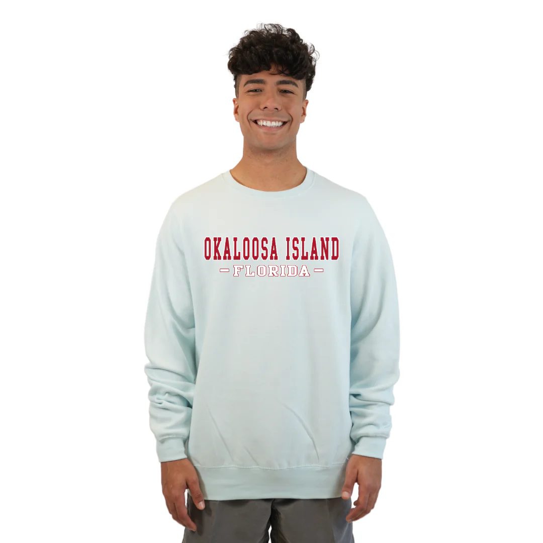 Okaloosa Island Fleece Crewneck Sweatshirt Men with Red City Name Design Style 067 - Image 3