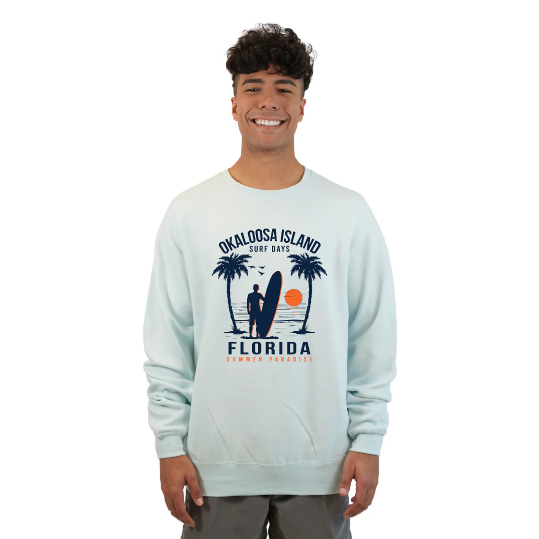 Okaloosa Island Fleece Crewneck Sweatshirt Men  with Summer Paradaise Design Style 067 - Image 2