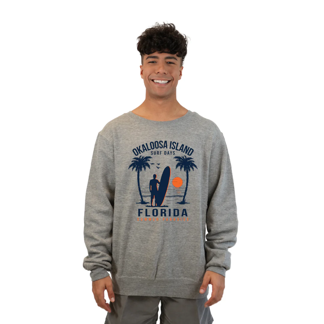 Okaloosa Island Fleece Crewneck Sweatshirt Men  with Summer Paradaise Design Style 067 - Image 3