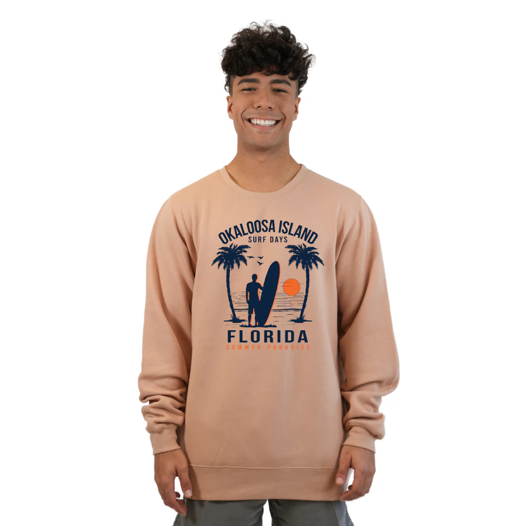 Okaloosa Island Fleece Crewneck Sweatshirt Men  with Summer Paradaise Design Style 067 - Image 4