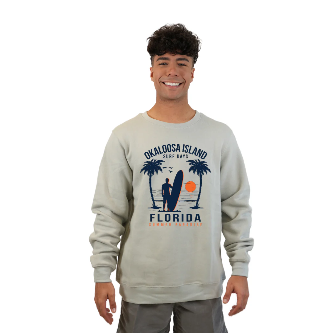Okaloosa Island Fleece Crewneck Sweatshirt Men  with Summer Paradaise Design Style 067 - Image 5