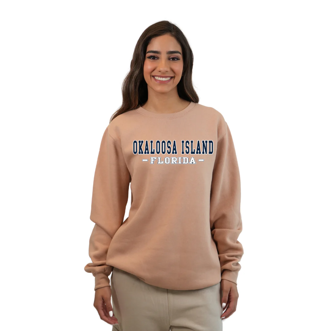 Okaloosa Island Fleece Crewneck Sweatshirt Women  with Navy City Name  Design Style 067 - Image 2