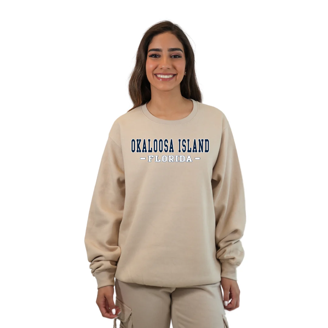 Okaloosa Island Fleece Crewneck Sweatshirt Women  with Navy City Name  Design Style 067 - Image 3