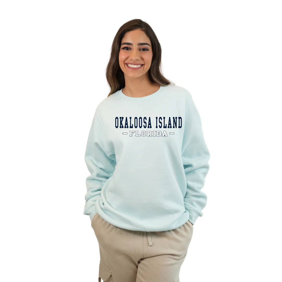 Okaloosa Island Fleece Crewneck Sweatshirt Women  with Navy City Name  Design Style 067 - Image 4