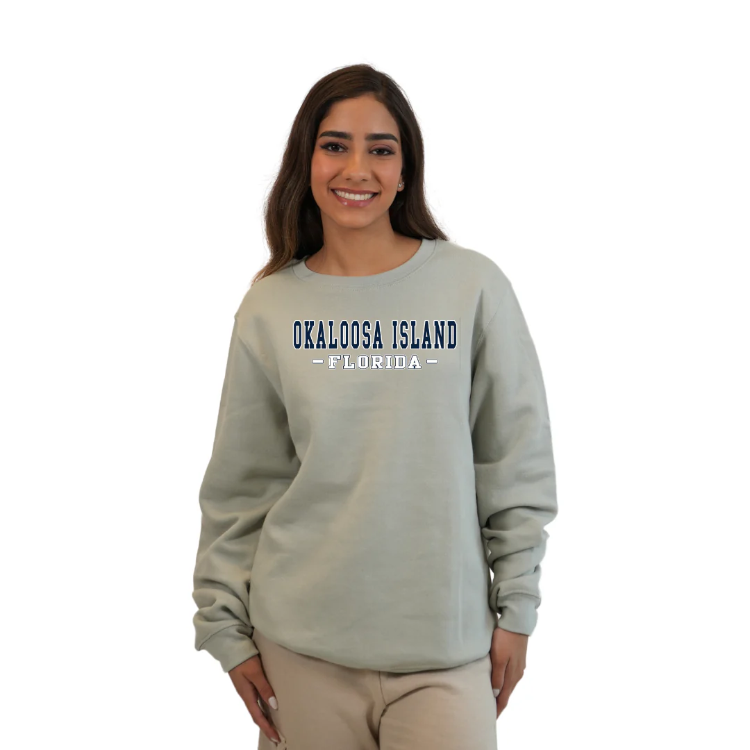 Okaloosa Island Fleece Crewneck Sweatshirt Women  with Navy City Name  Design Style 067 - Image 5