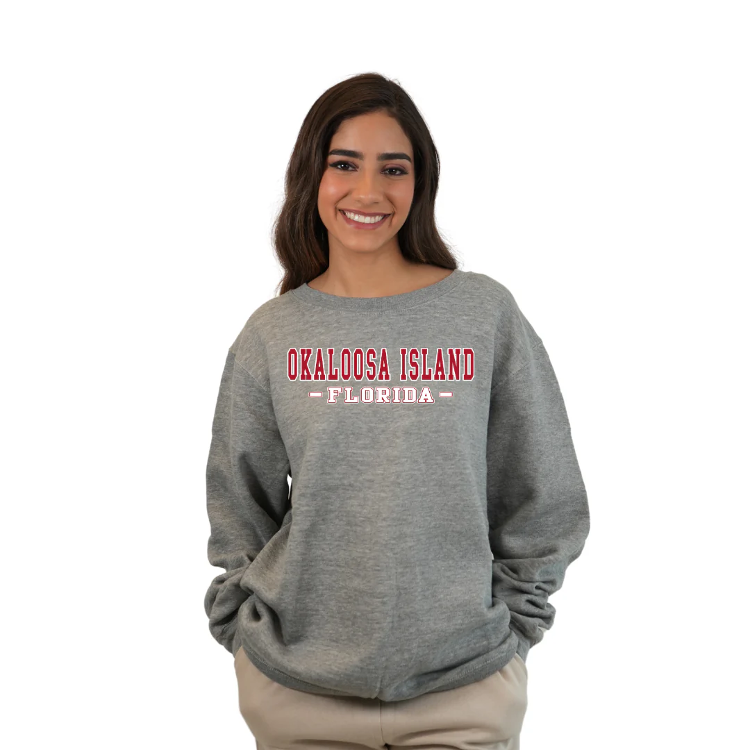 Okaloosa Island Fleece Crewneck Sweatshirt Women with Red City Name Design Style 067 - Image 2