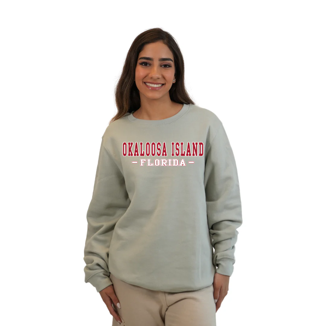 Okaloosa Island Fleece Crewneck Sweatshirt Women with Red City Name Design Style 067 - Image 3
