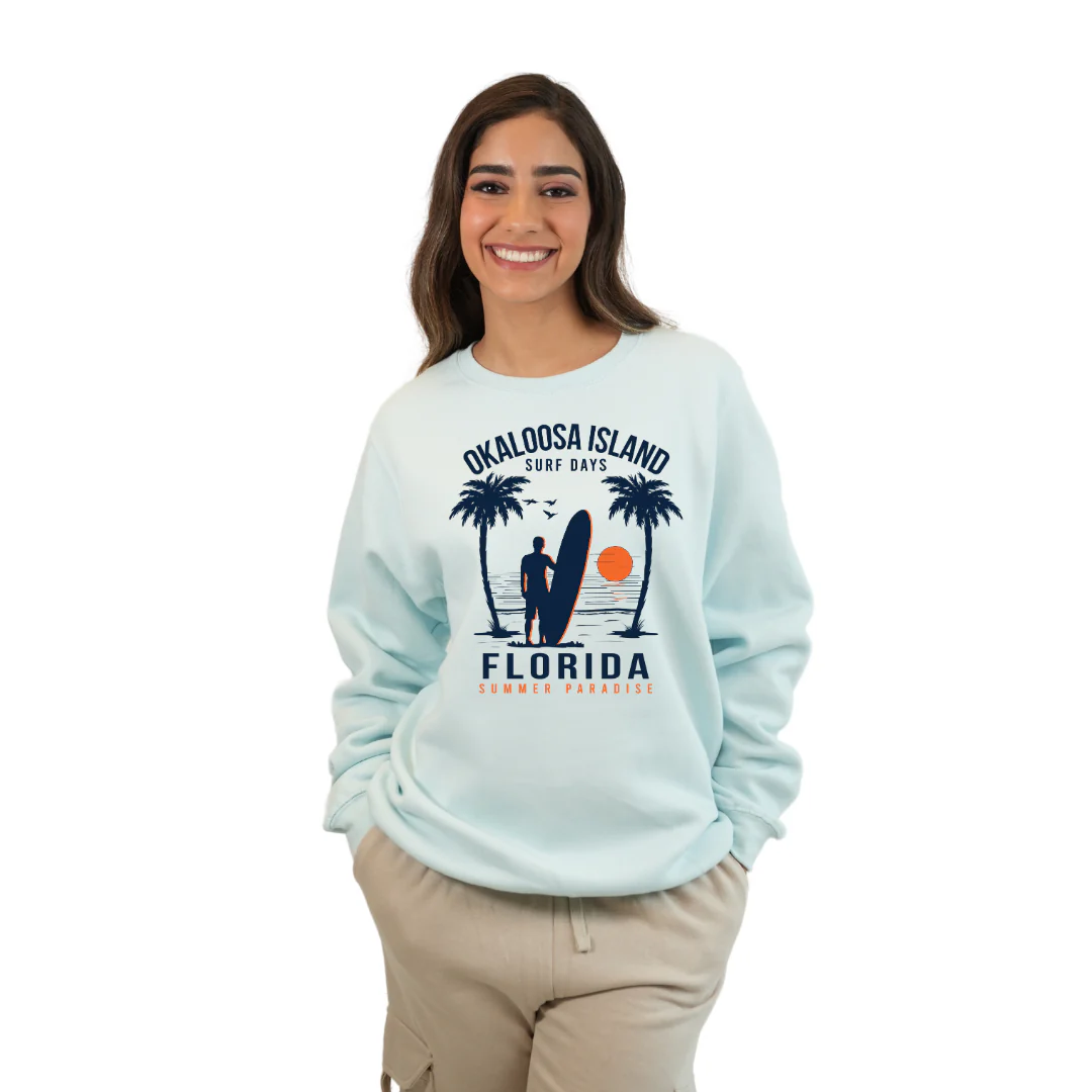 Okaloosa Island Fleece Crewneck Sweatshirt Women  with Summer Paradaise Design Style 067 - Image 2