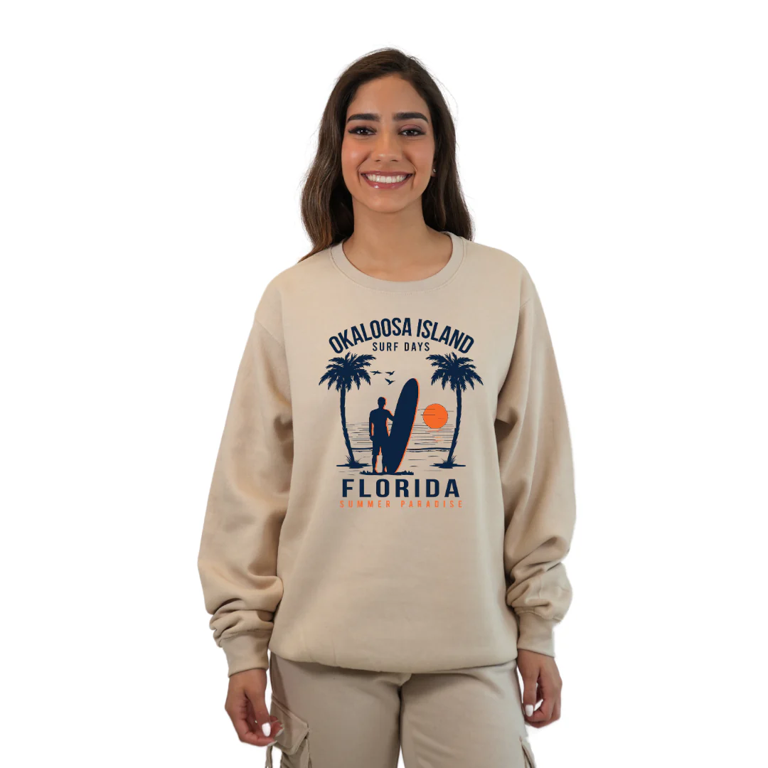 Okaloosa Island Fleece Crewneck Sweatshirt Women  with Summer Paradaise Design Style 067 - Image 3