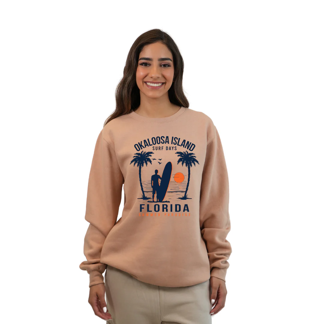 Okaloosa Island Fleece Crewneck Sweatshirt Women  with Summer Paradaise Design Style 067 - Image 4