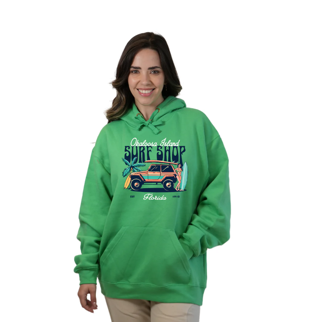 Okaloosa Island Hoodie Women  with Surf Shop Front Design Style 252 - Image 2