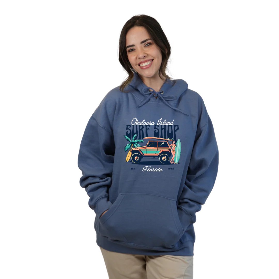Okaloosa Island Hoodie Women  with Surf Shop Front Design Style 252 - Image 3