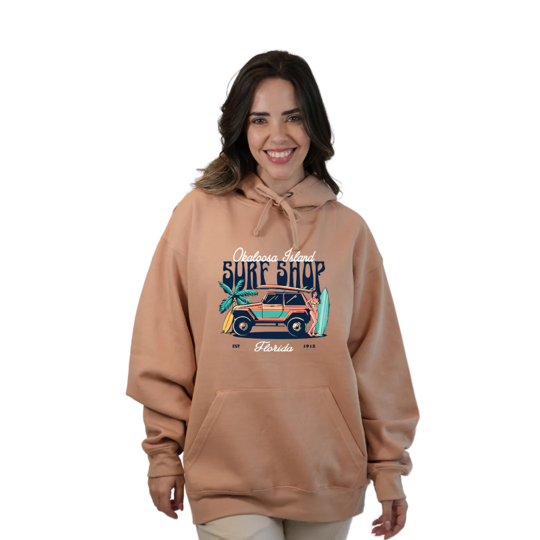 Okaloosa Island Hoodie Women  with Surf Shop Front Design Style 252 - Image 5