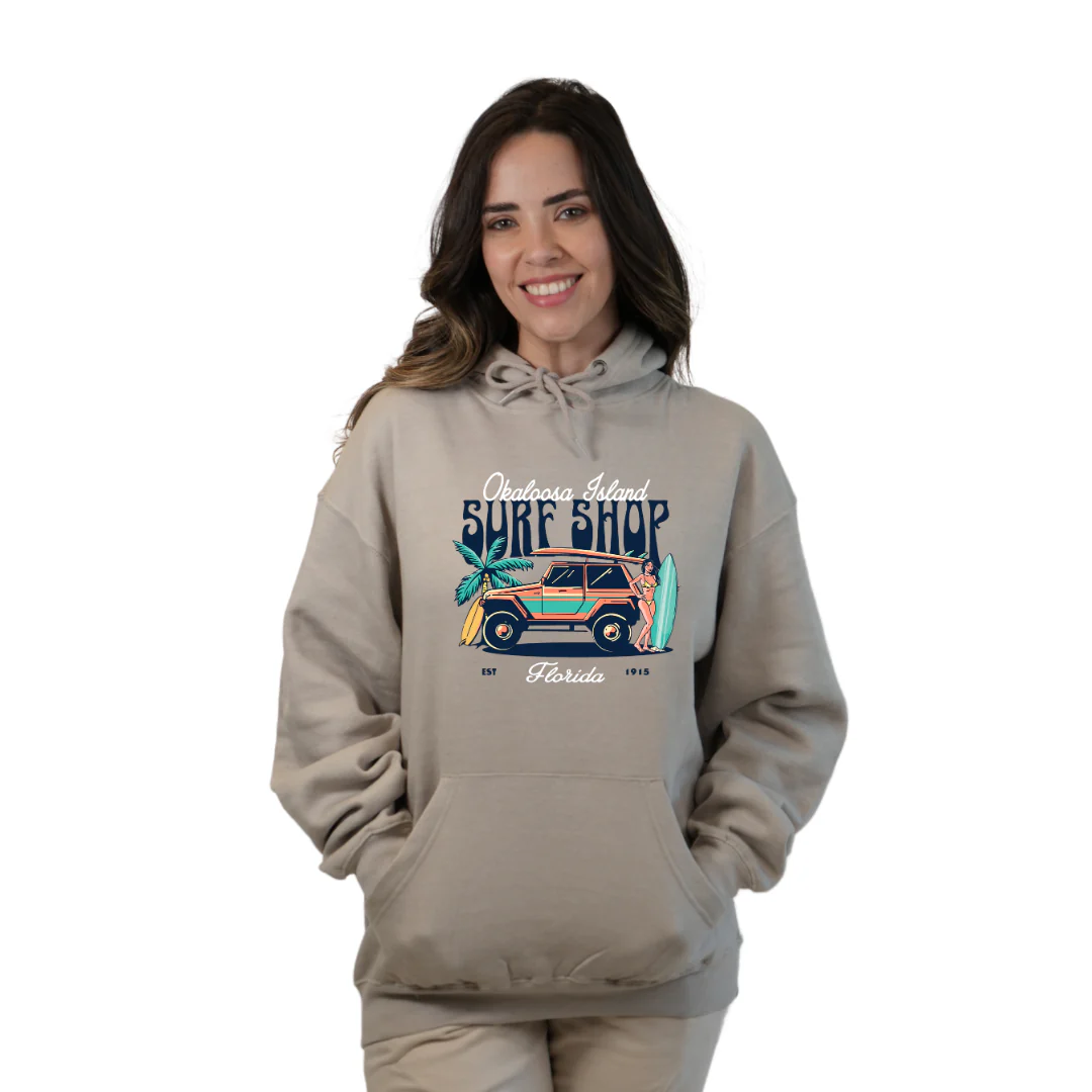 Okaloosa Island Hoodie Women  with Surf Shop Front Design Style 252 - Image 8
