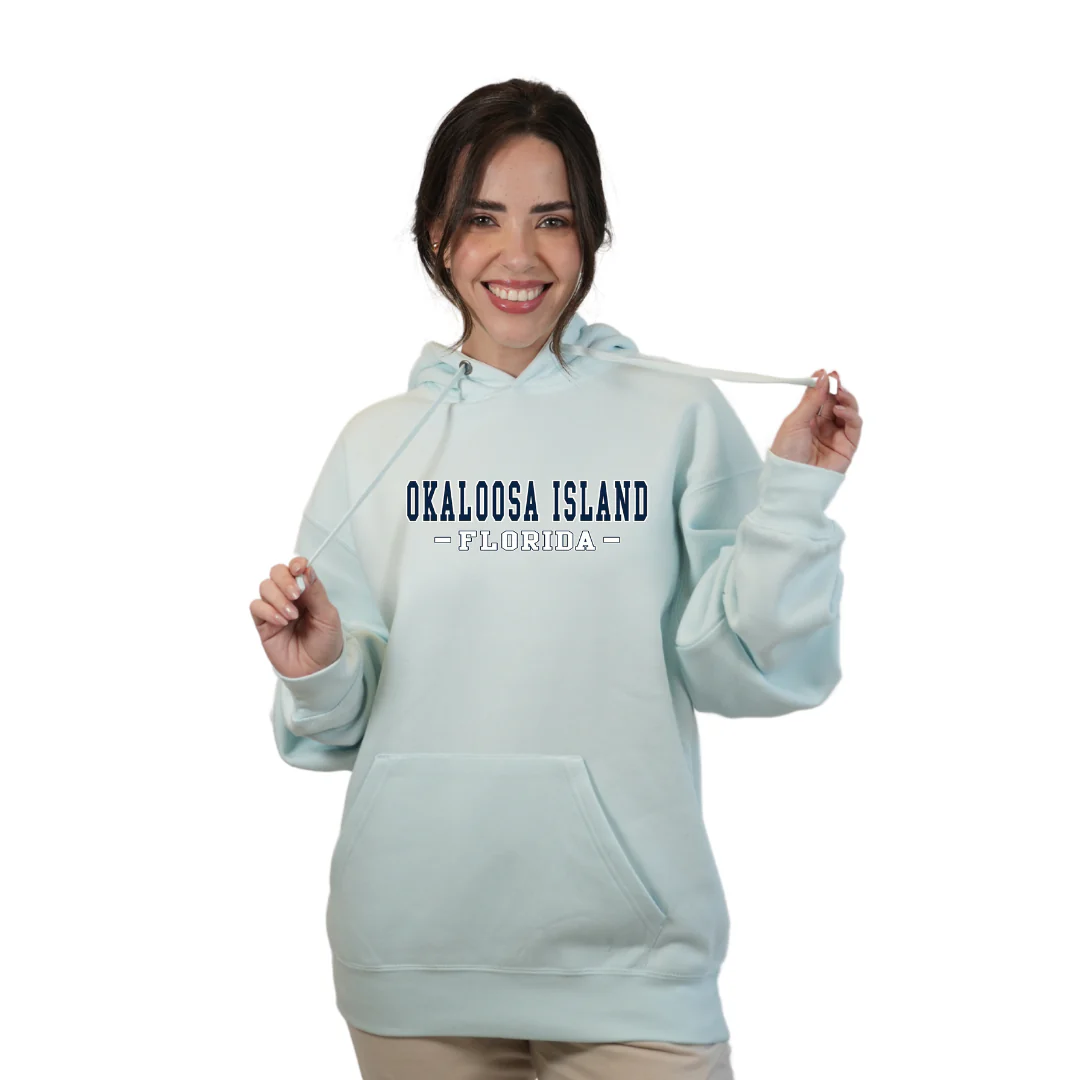 Okaloosa Island Hoodie Women  with Navy City Name Front Design Style 252 - Image 2