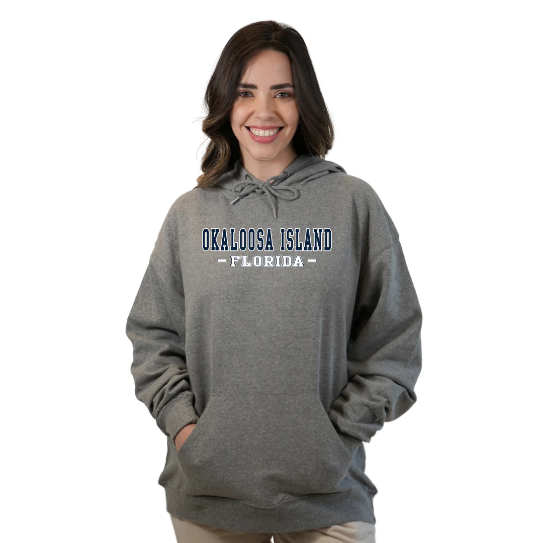 Okaloosa Island Hoodie Women  with Navy City Name Front Design Style 252 - Image 7