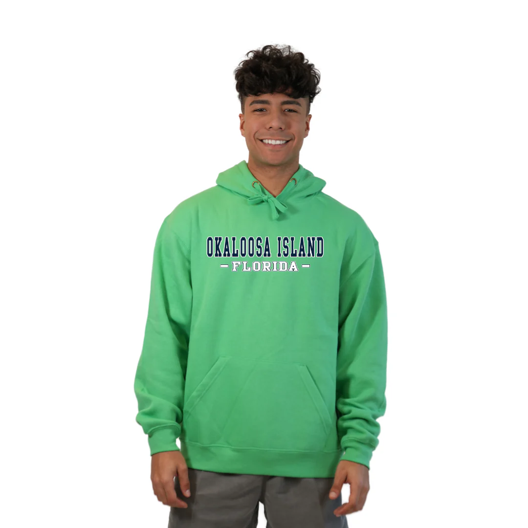 Okaloosa Island Hoodie Men  with Navy City Name Front Design Style 252 - Image 2